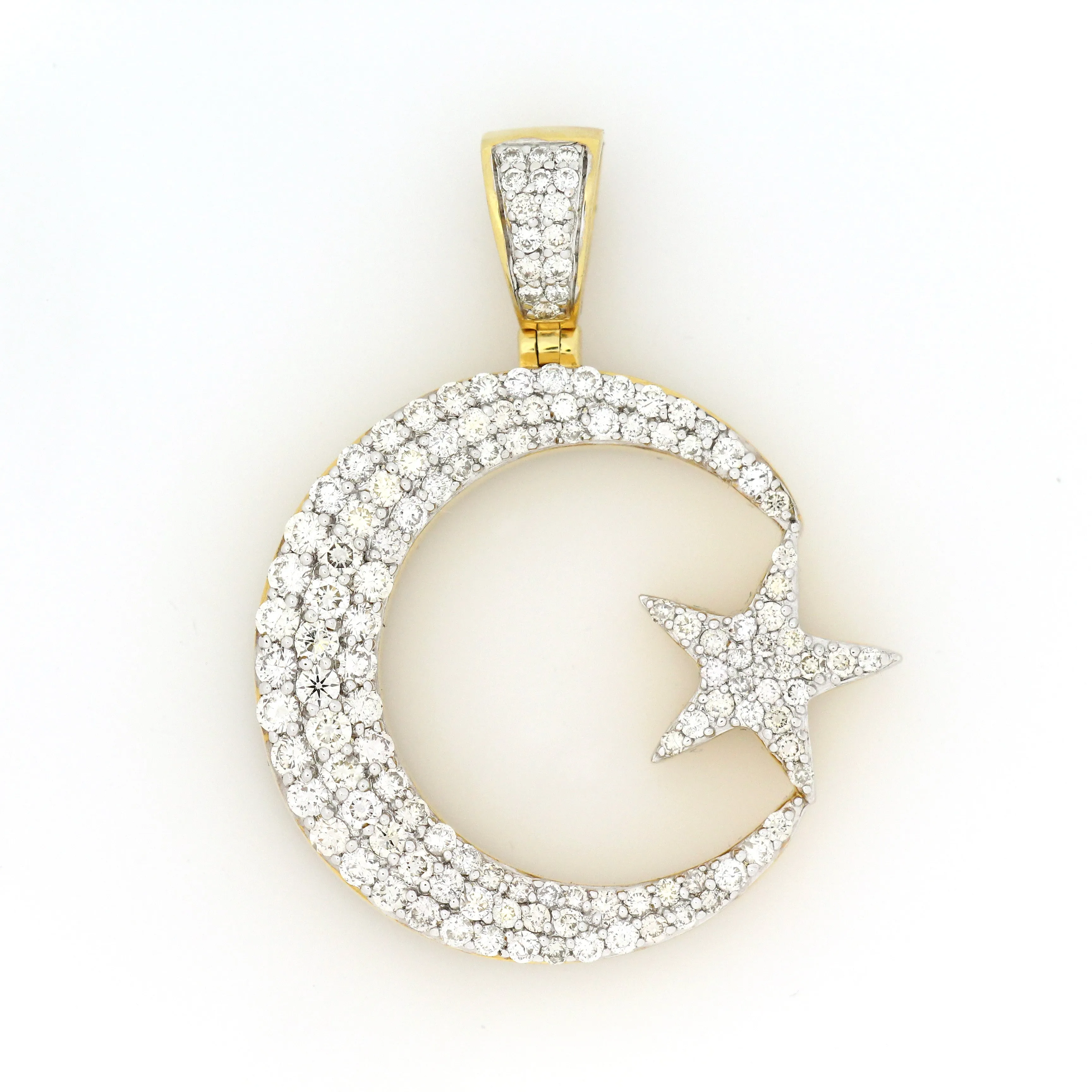 10K Yellow Gold Crescent Moon And Star Pendant 2.85 Ctw