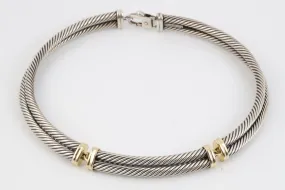 10" David Yurman 925 Silver & 14k Gold Double Cable Collar Necklace (99.98g.)