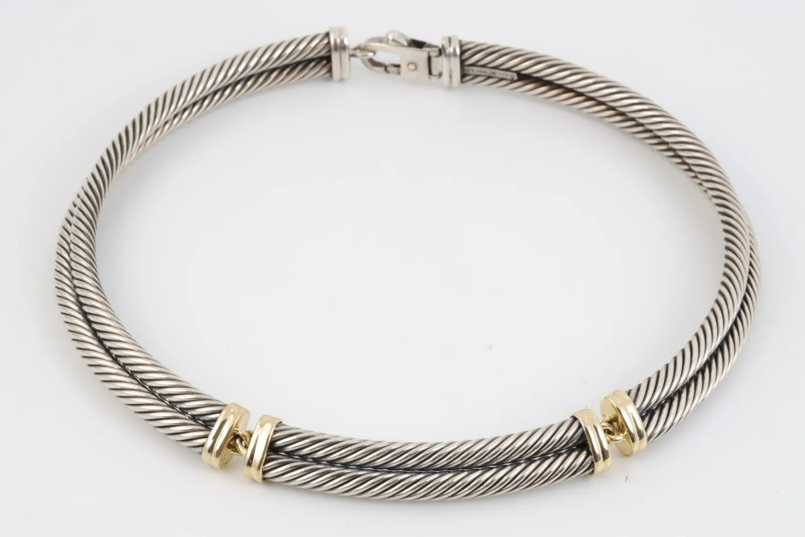 10" David Yurman 925 Silver & 14k Gold Double Cable Collar Necklace (99.98g.)