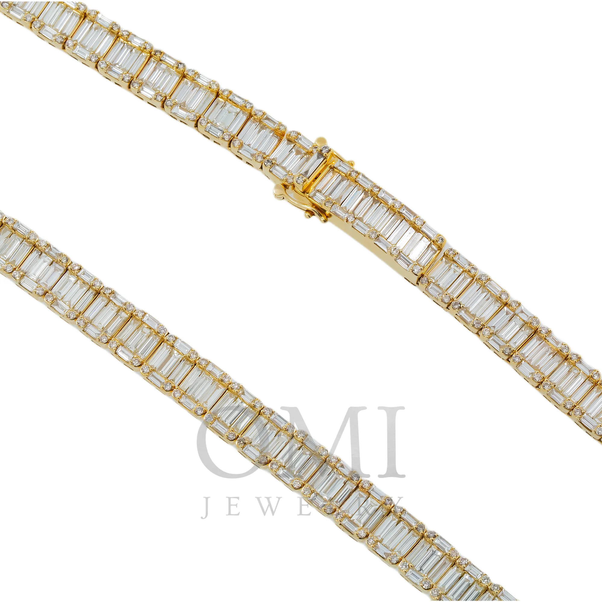 14K GOLD 5MM BAGUETTE AND ROUND DIAMOND CLUSTER CHAIN 46.00 CT