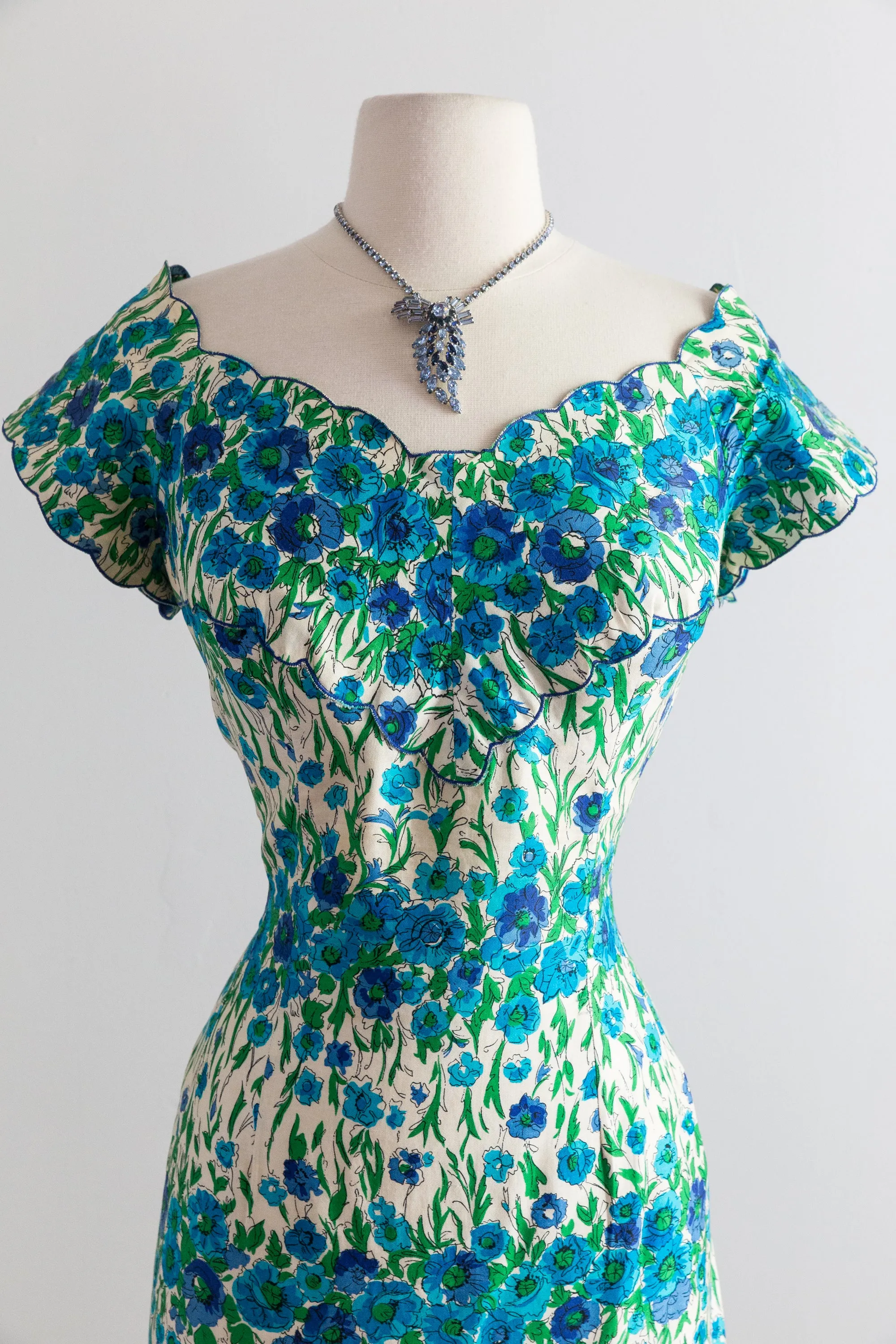 1950's Don Loper Saffron Cotton Floral Print Wiggle Dress / Waist 27