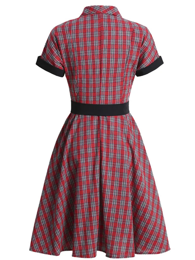 1950S Yellow Plaid  Vintage Dress With Belt