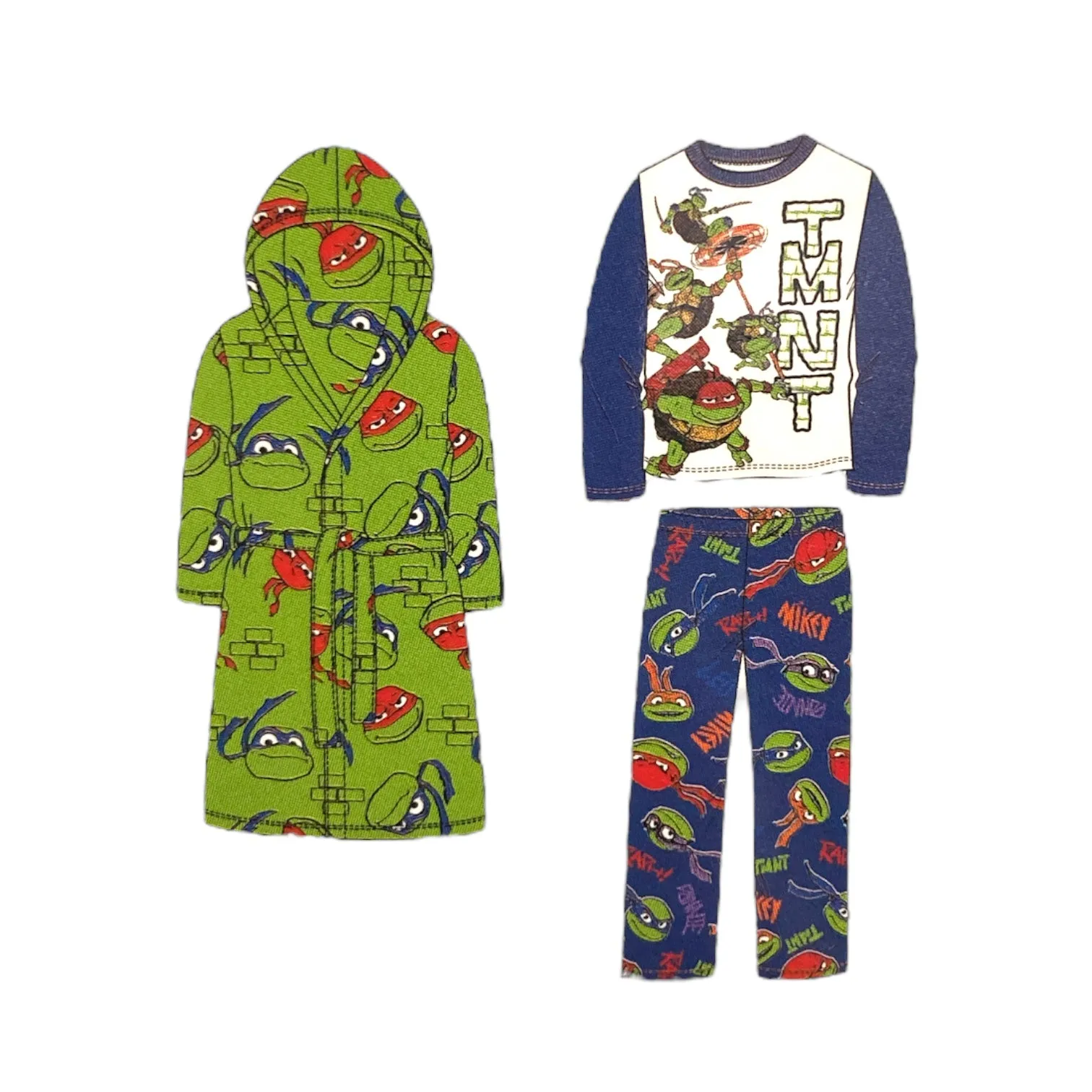 AME Teenage Mutant Ninja Turtles Kid's 3 Piece Plush Hooded Robe and Pajama Set