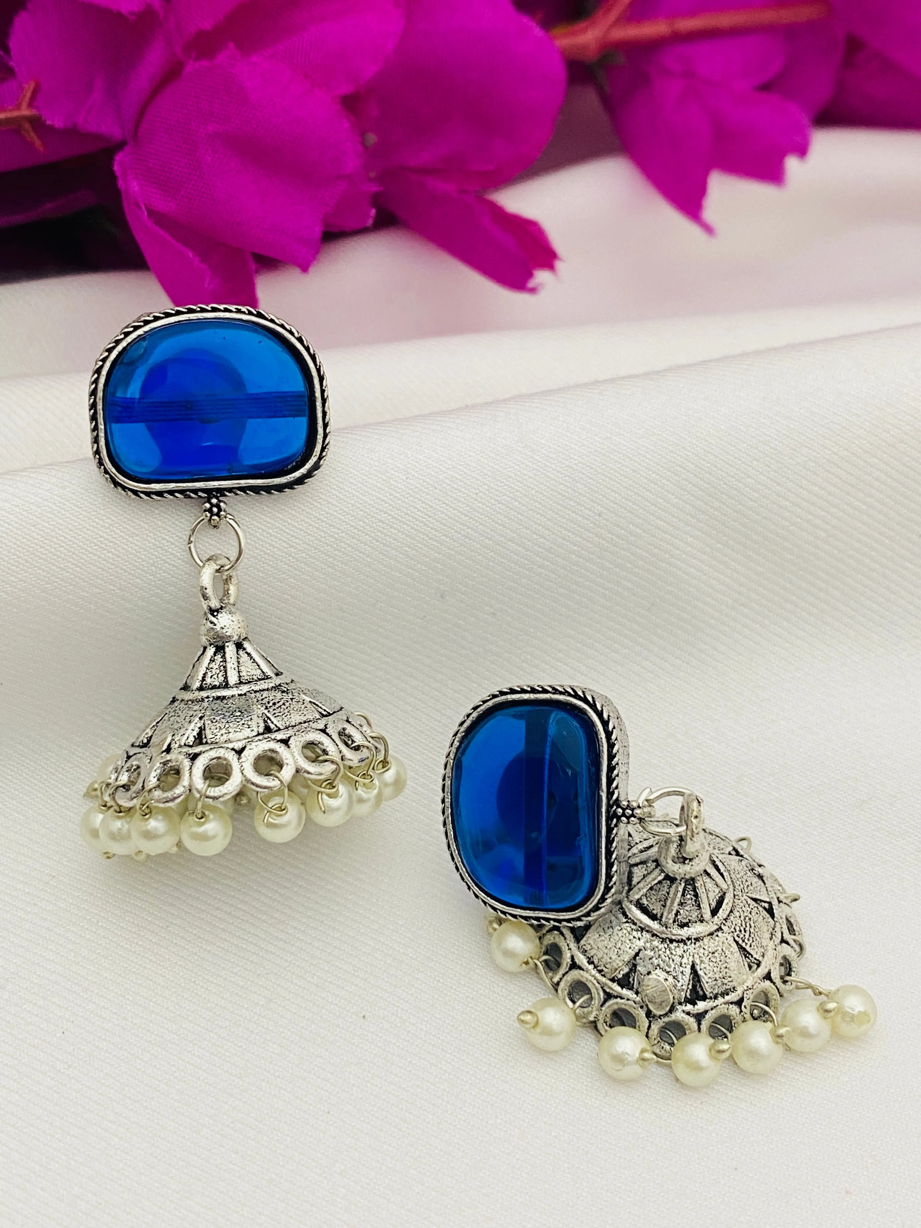 Beautiful Blue Small Jhumka Earrings For Women