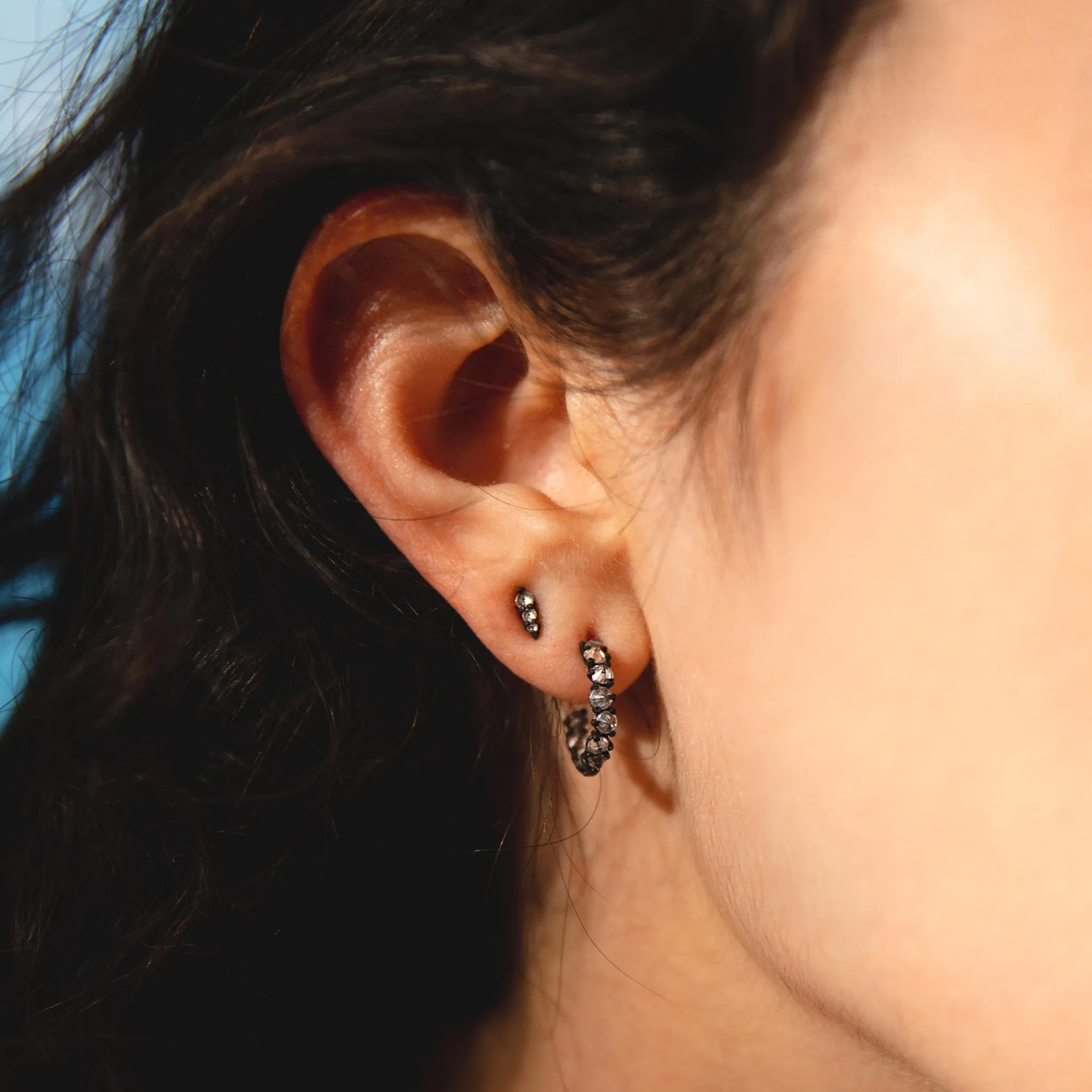 Blackened Inverted Diamond Small Hoop Earrings