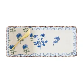 Blue Floral Tray and Towel Set