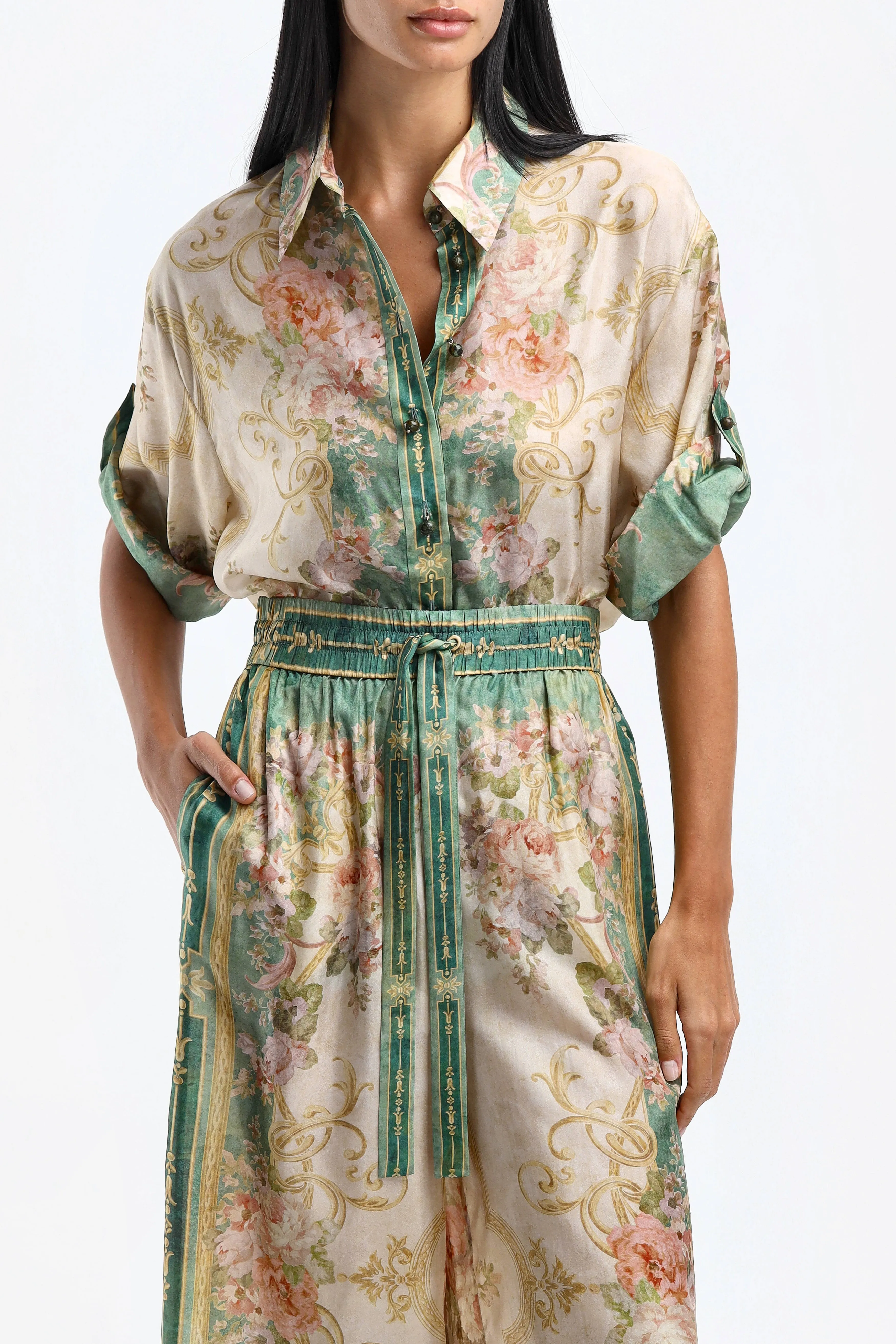 Bluse August in Khaki Floral