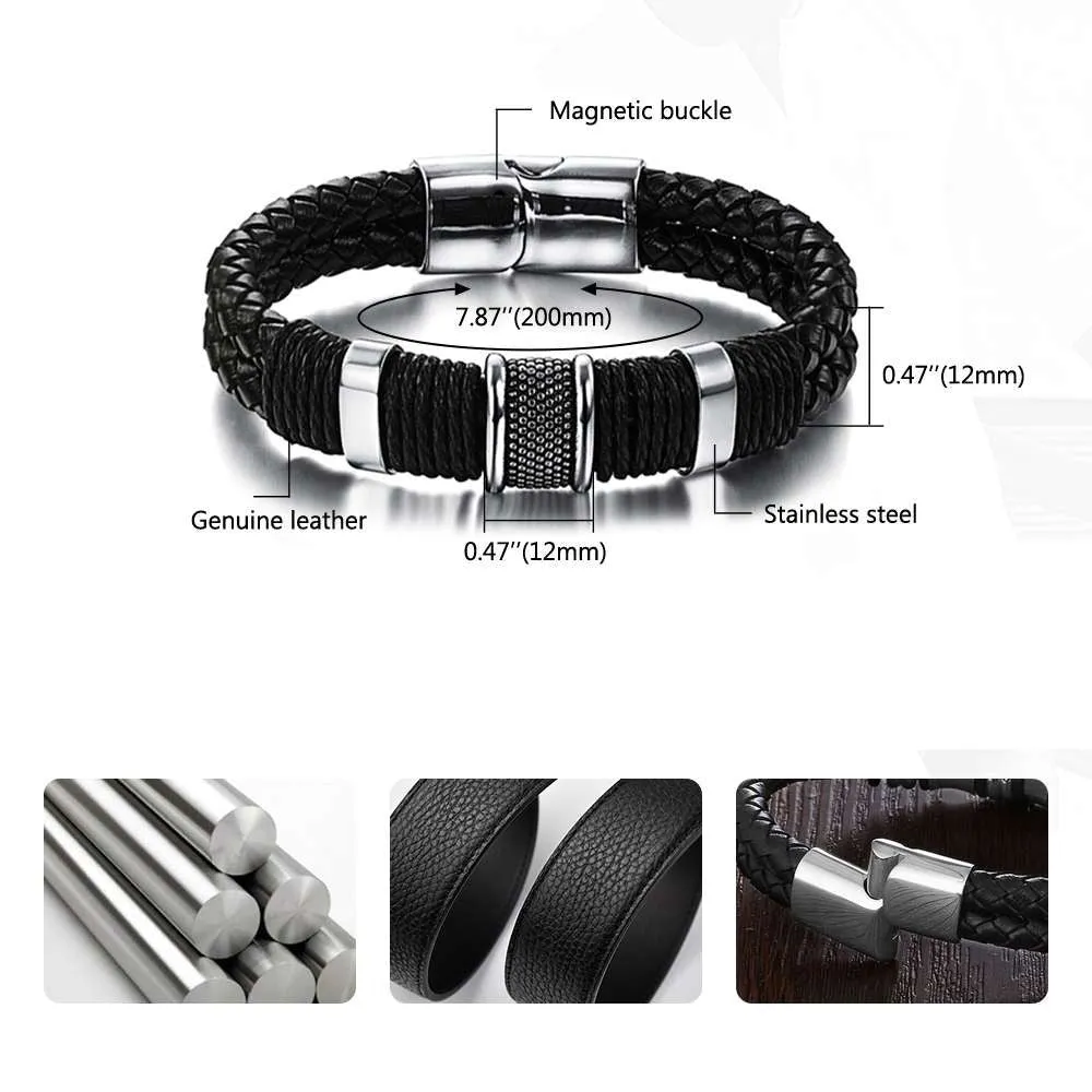 Classic Wide Weave Wristband Leather Bracelet