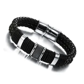 Classic Wide Weave Wristband Leather Bracelet