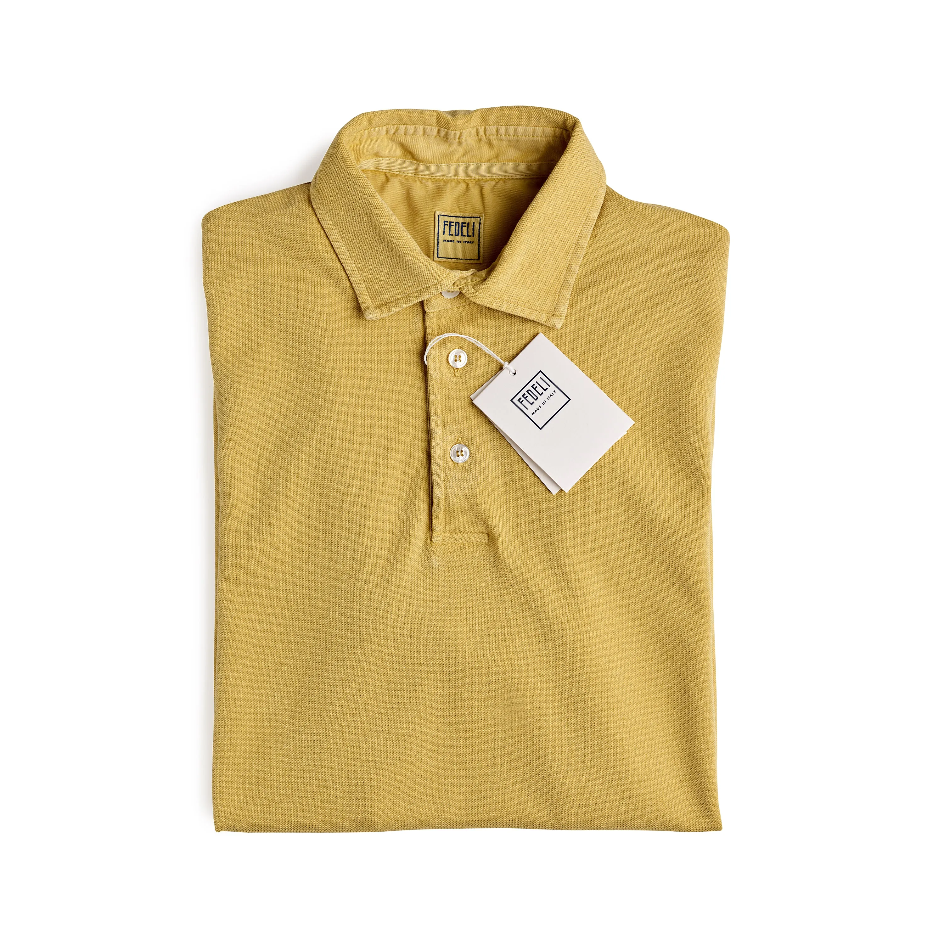 Fedeli Classic Short Sleeve Knitted Piqué Polo Shirt in Sun Kissed Yellow