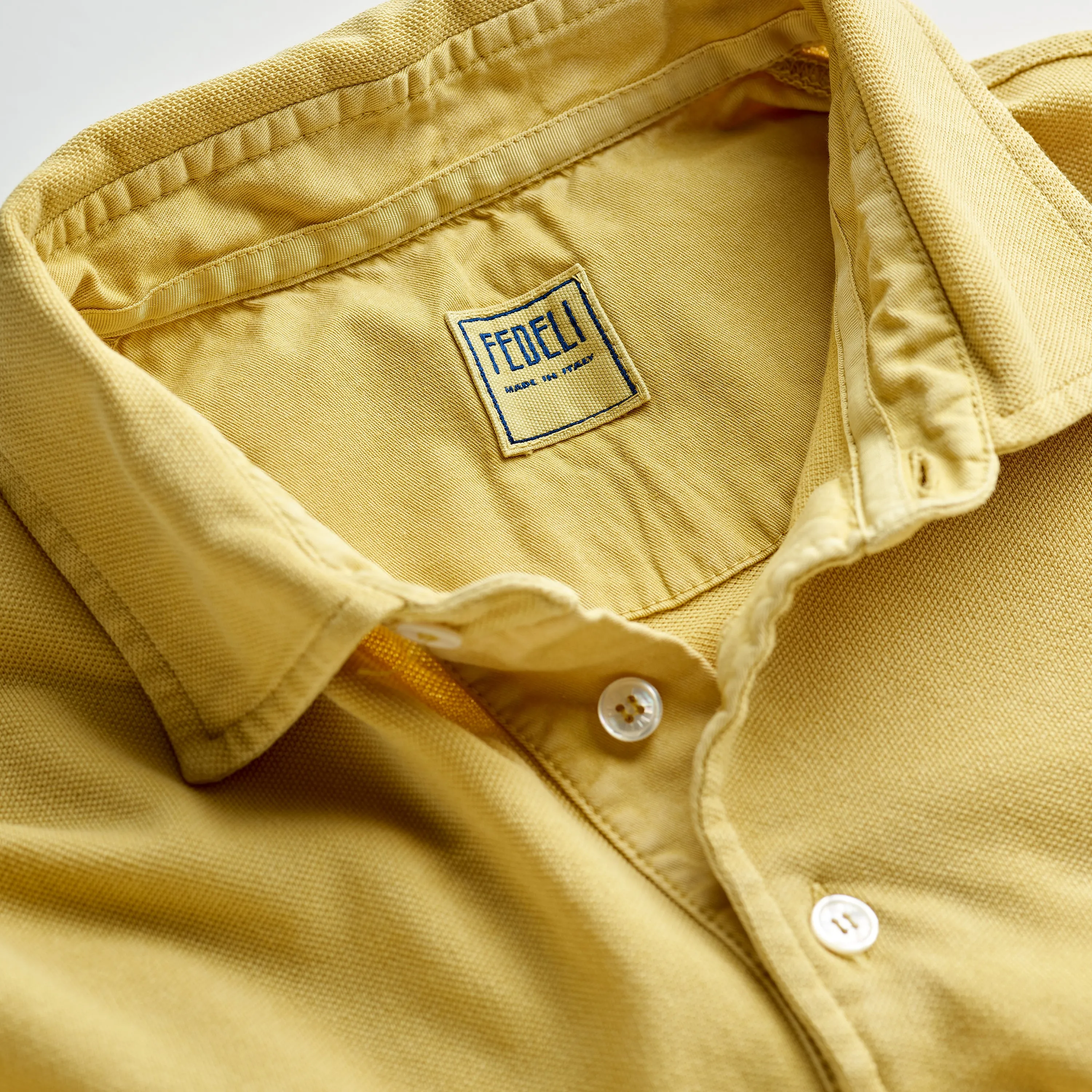 Fedeli Classic Short Sleeve Knitted Piqué Polo Shirt in Sun Kissed Yellow