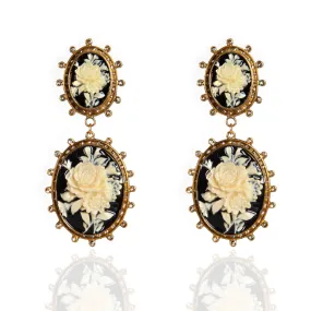 Floral Cameo Statement Clip Earrings