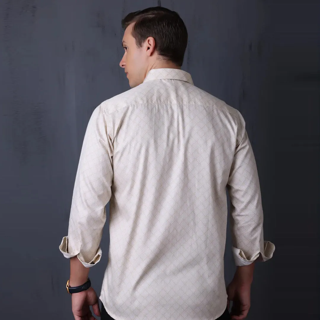 Geometrical Print Casual Shirt Beige Color