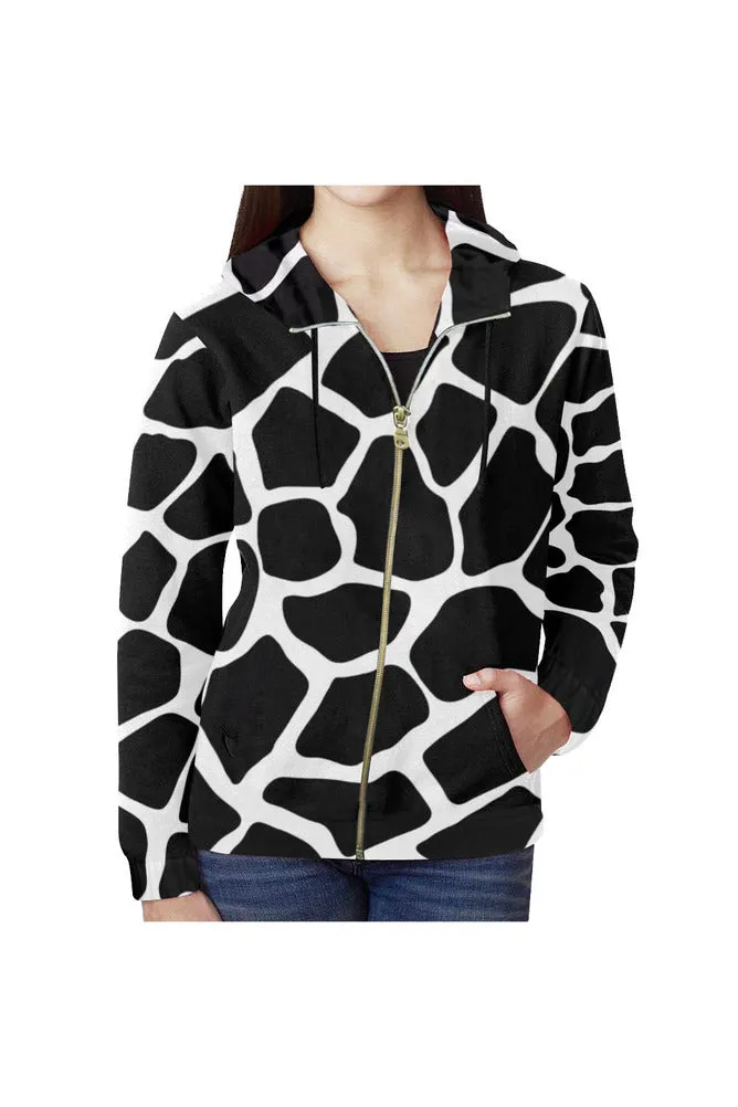 Giraffe Print Full Zip Hoodie for Women