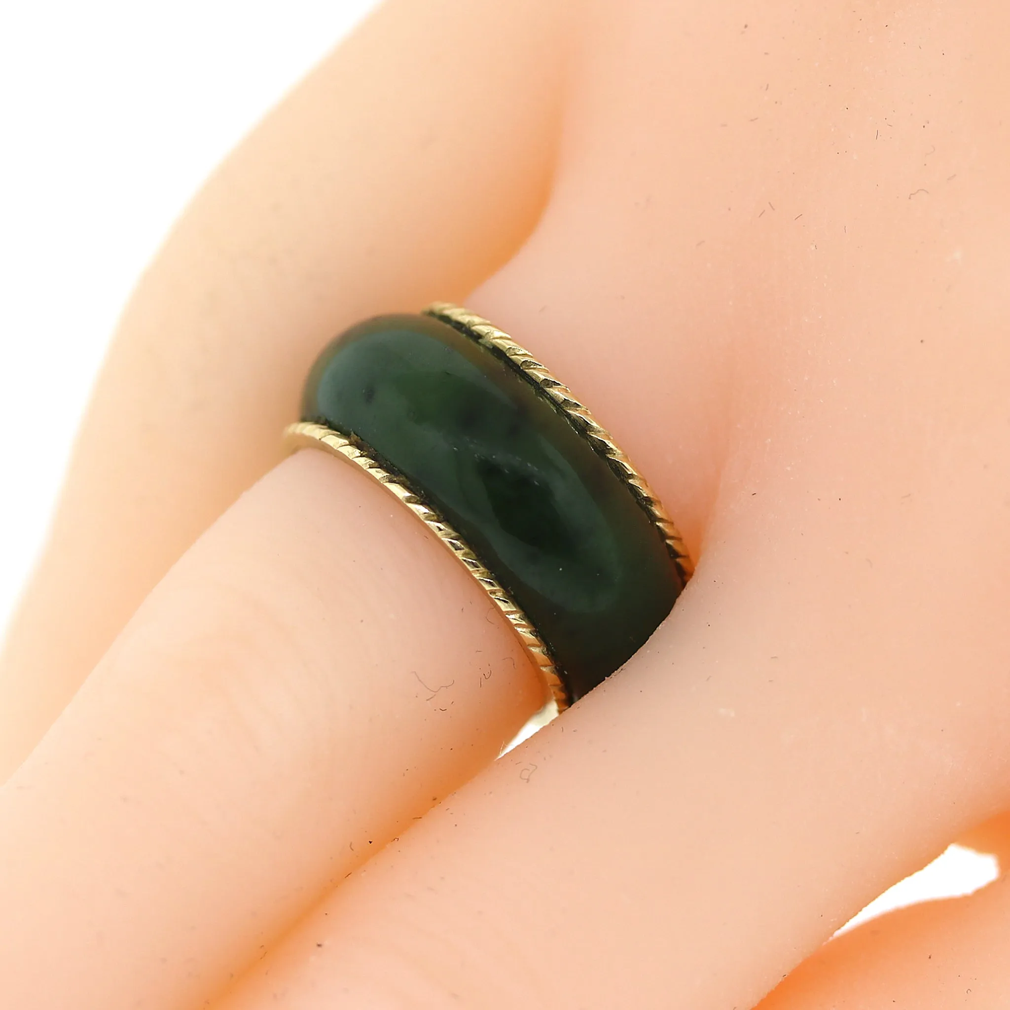 Green Jade & 14k Gold Band