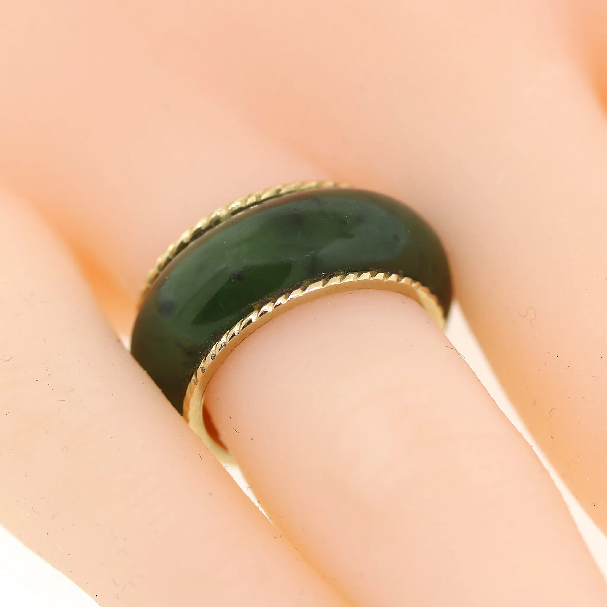 Green Jade & 14k Gold Band