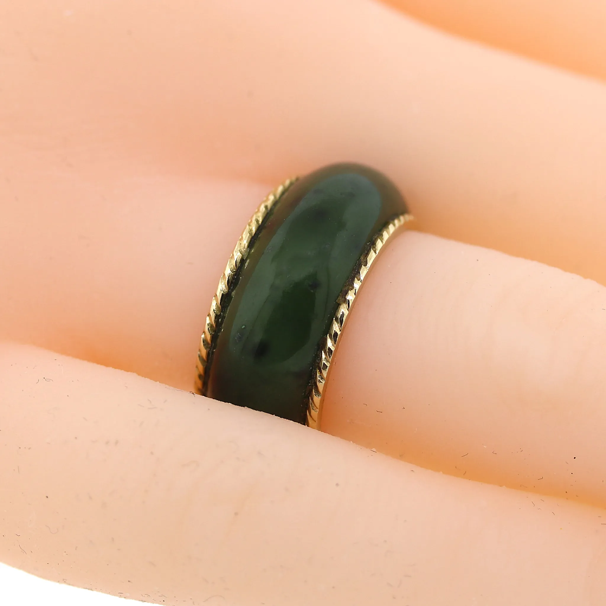 Green Jade & 14k Gold Band