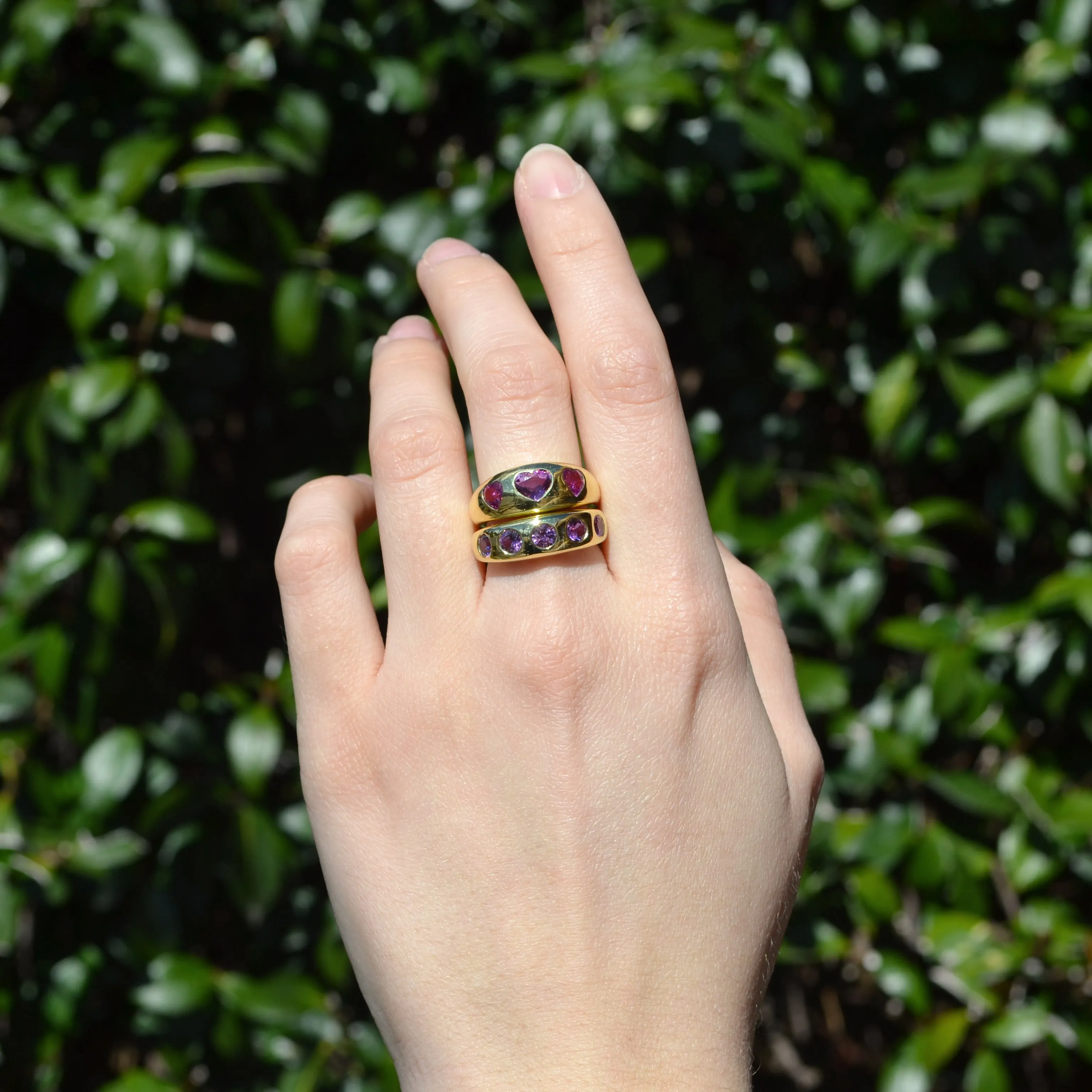 Lauren K - Gypsy Band Ring with Pink Sapphires, 18k Yellow Gold