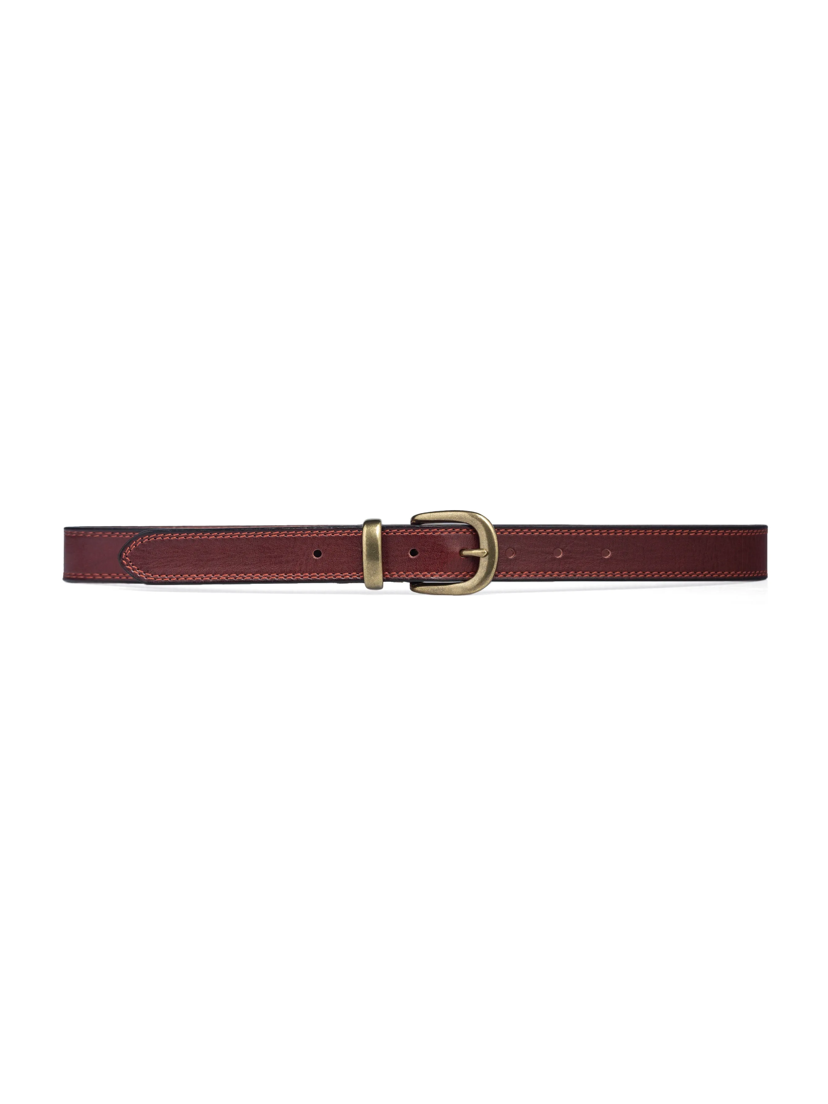 Leather Belt with Horseshoe Gold-toned Buckle with Stitching