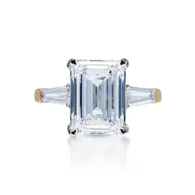 Leylani 7 Carat E VVS2 Emerald Cut Lab Grown Diamond Engagement Ring in 18k White & Yellow Gold. GIA Certified