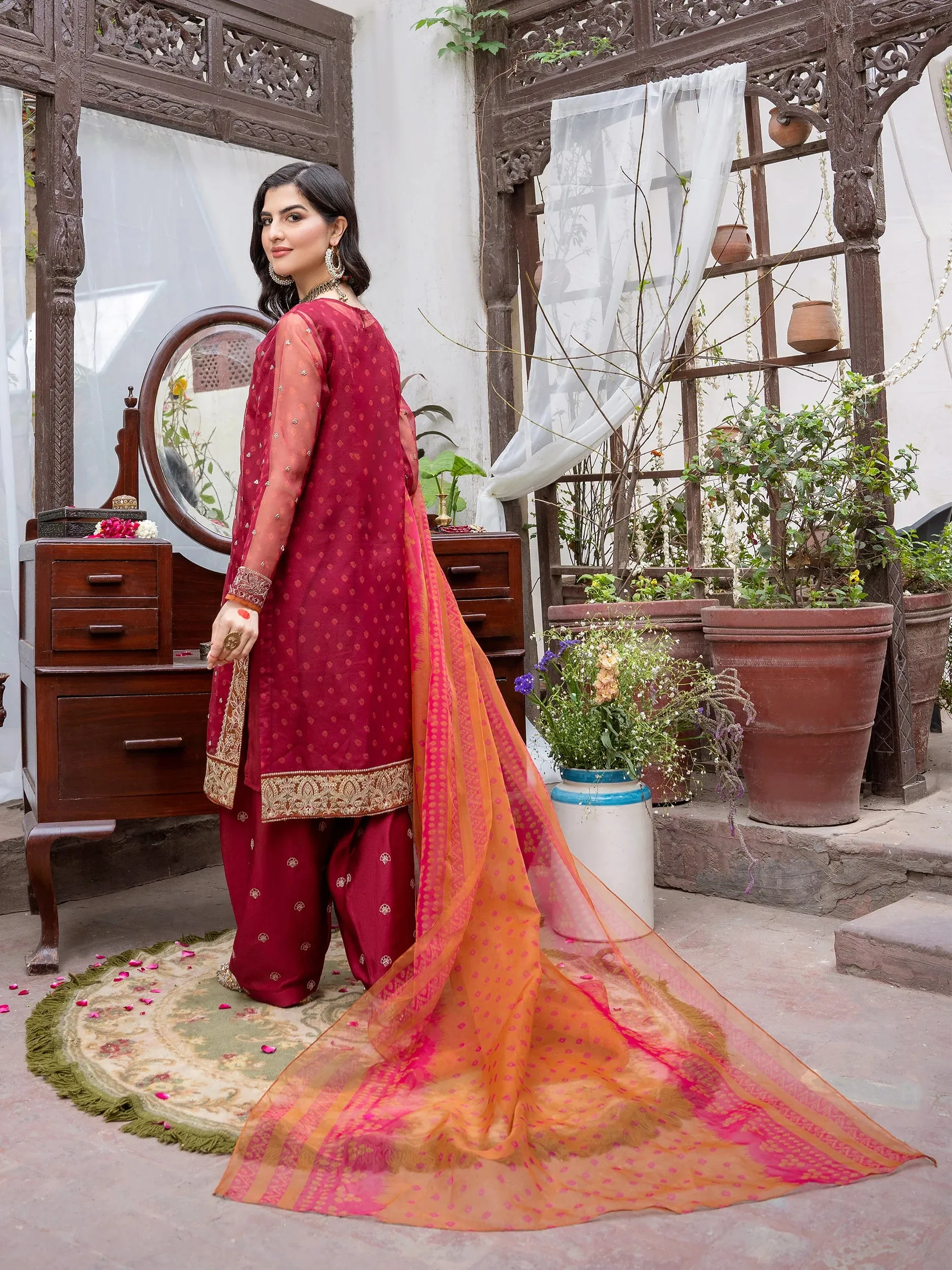 Limelight Red Organza and Silk 3-Piece Suit (P7611SU)