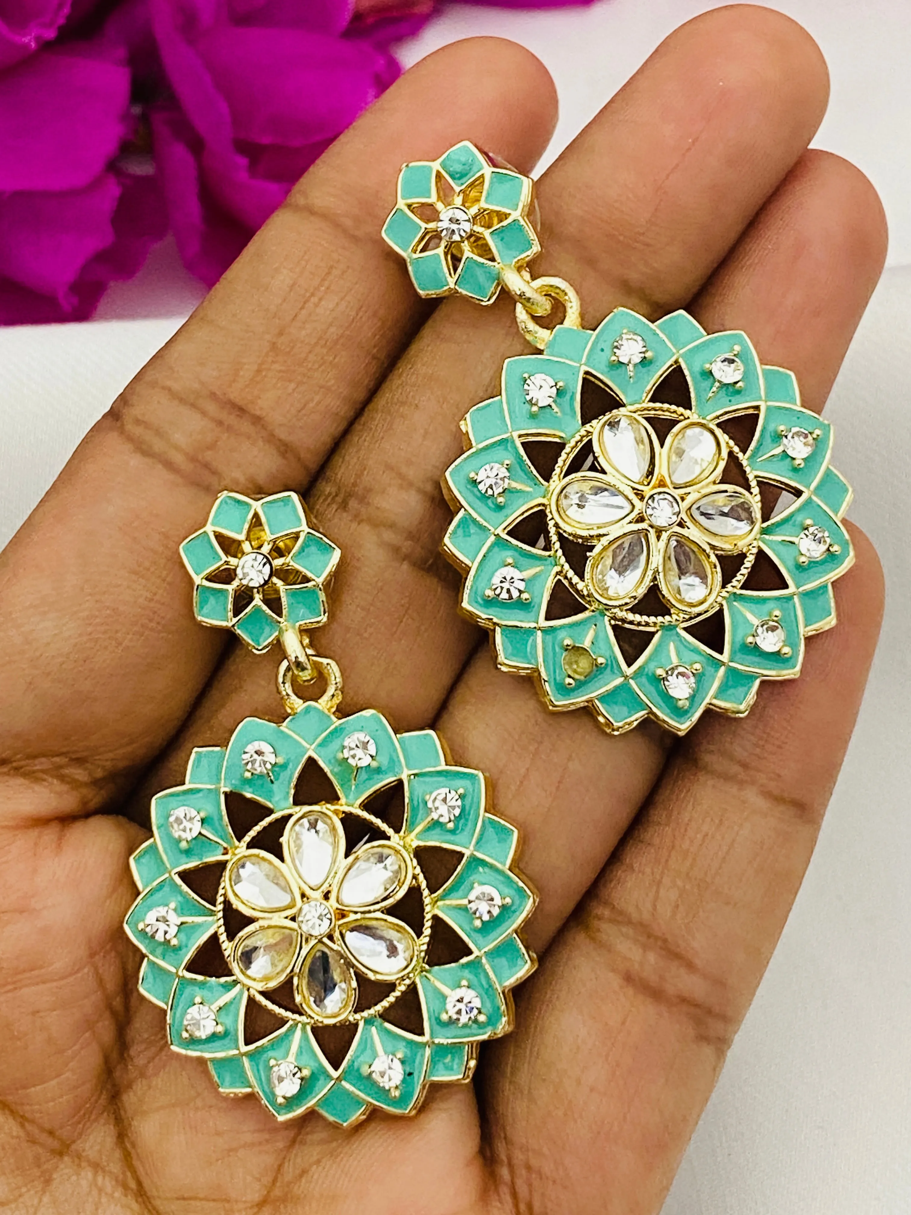 Lovely Floral Design Gold Plated Earrings