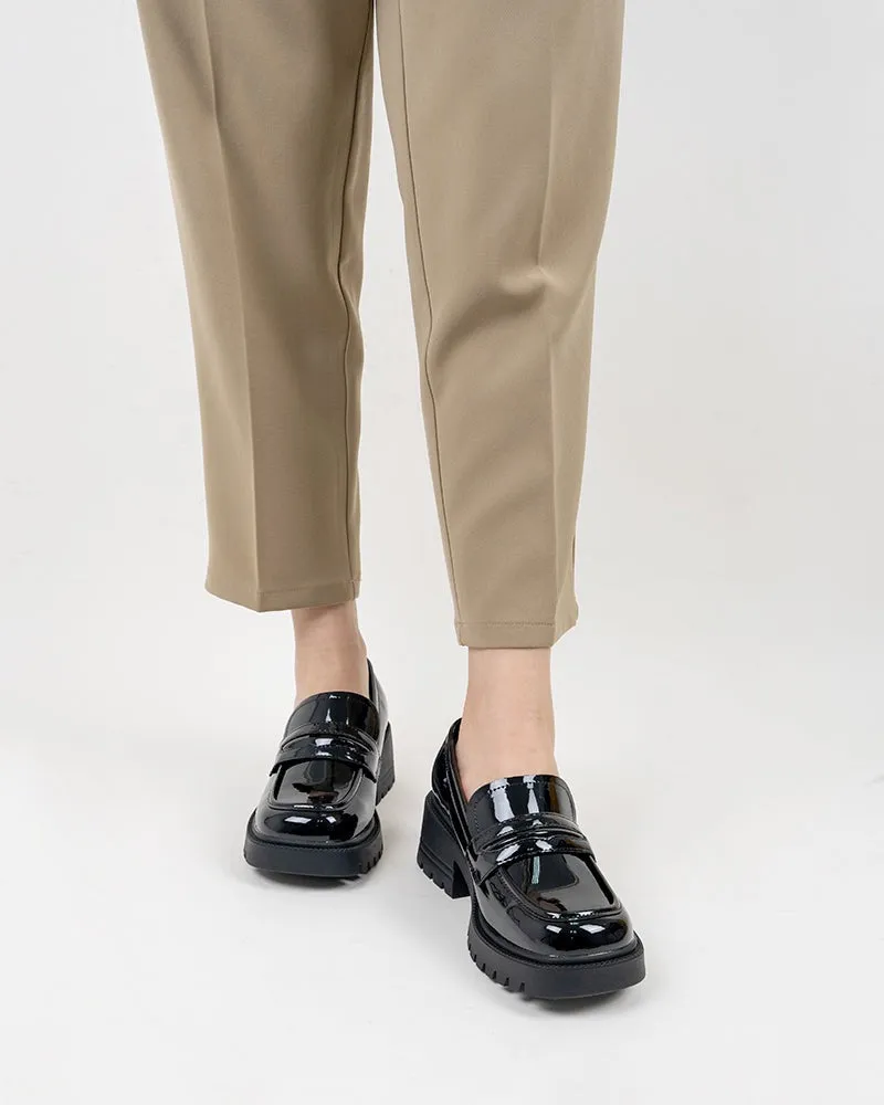 Matte and Patent Leather Penny Chunky Platform Slip-on Loafers