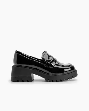 Matte and Patent Leather Penny Chunky Platform Slip-on Loafers