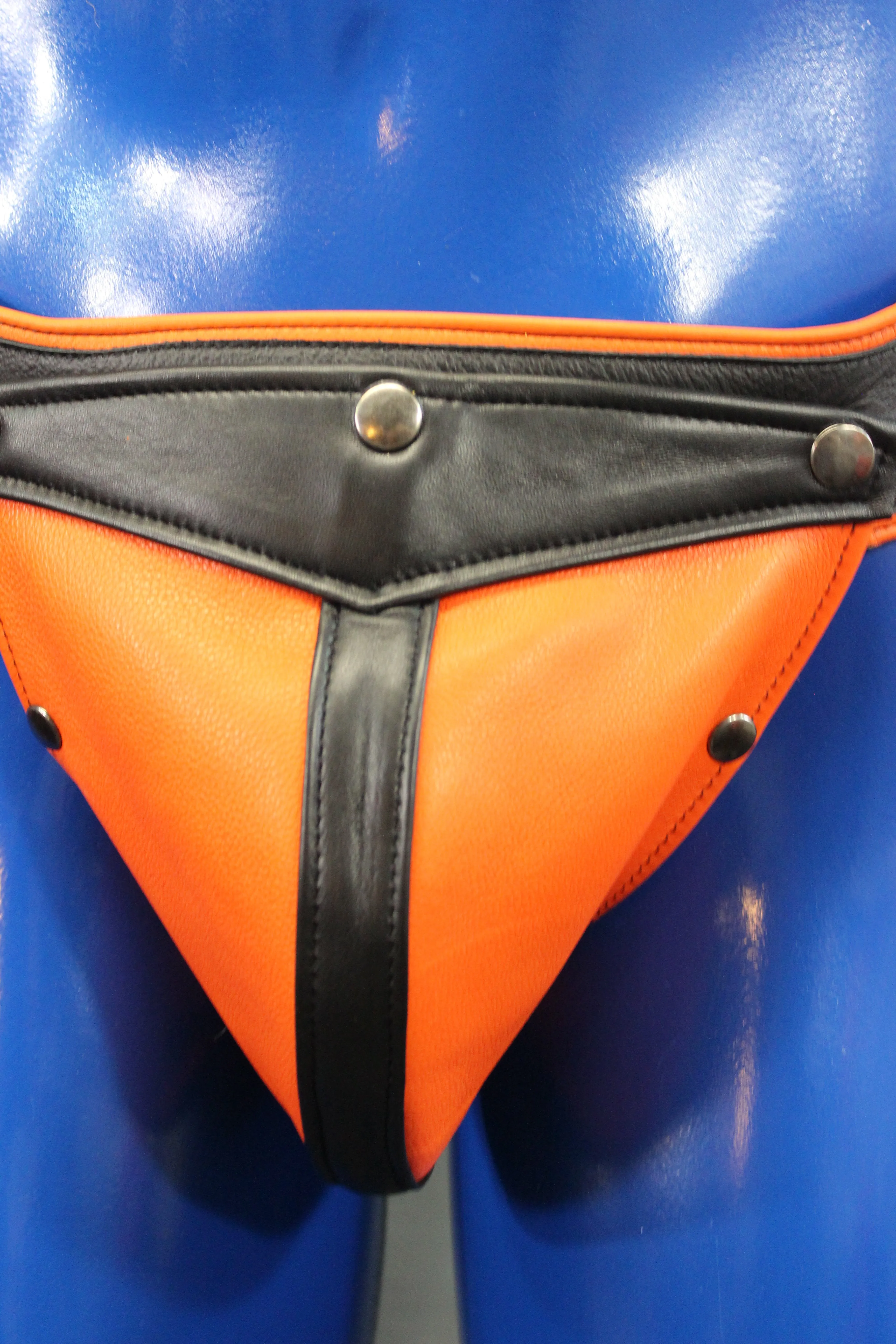 Our classic all leather jock with interchangeable codpiece in soft colored leather.