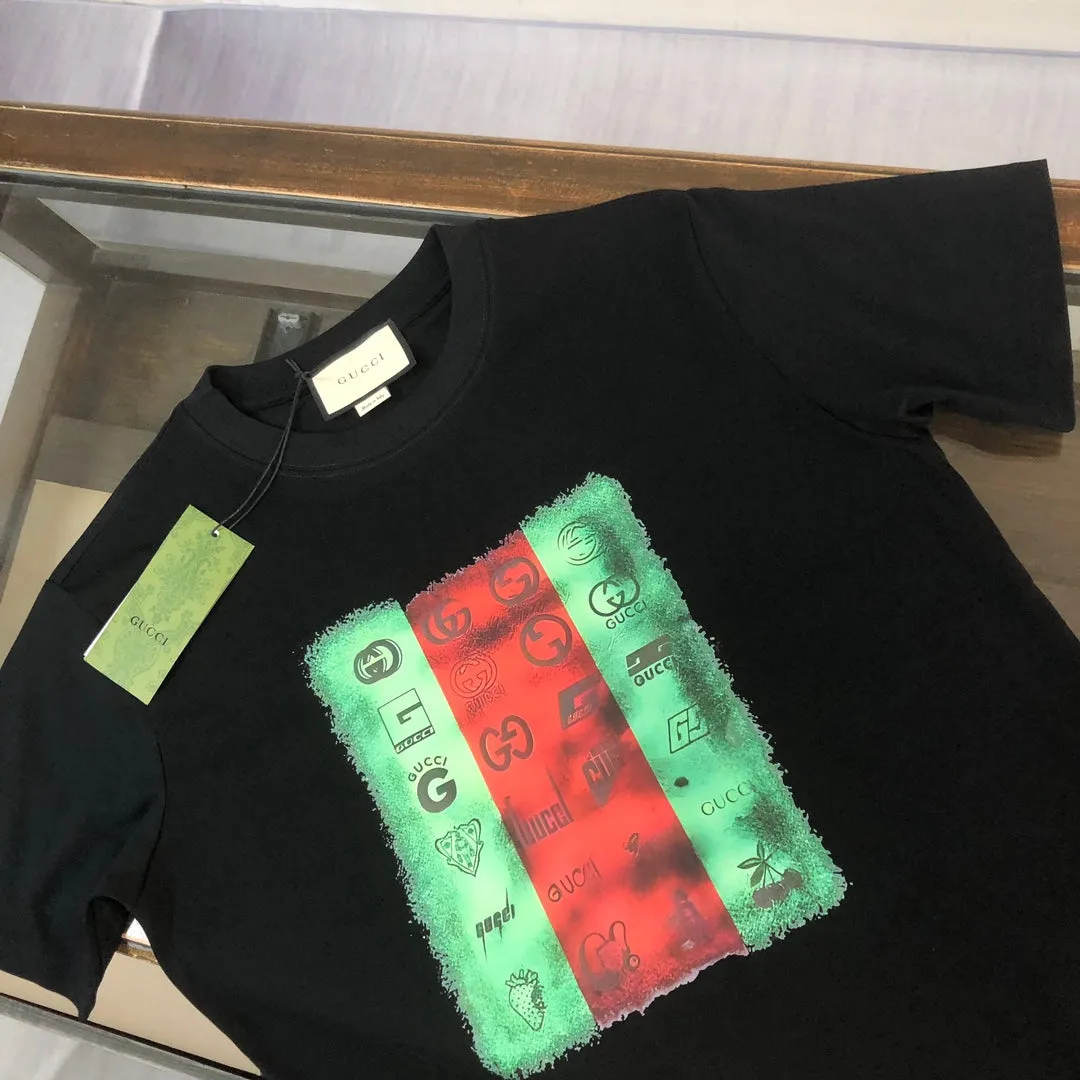 Red Green Patchwork Print T Shirt