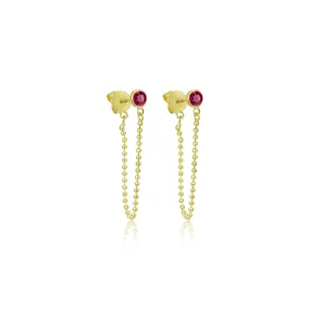 Ruby Stud with Bead Chain Earrings