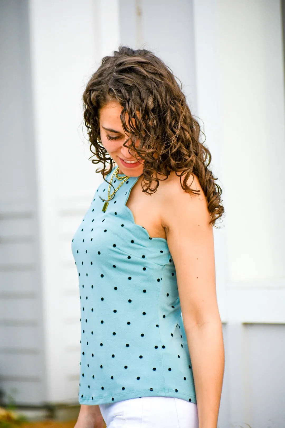 Say I Won't Light Teal Polka Dot Halter Top