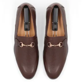 Sleek Golden Buckled Loafers-Brown