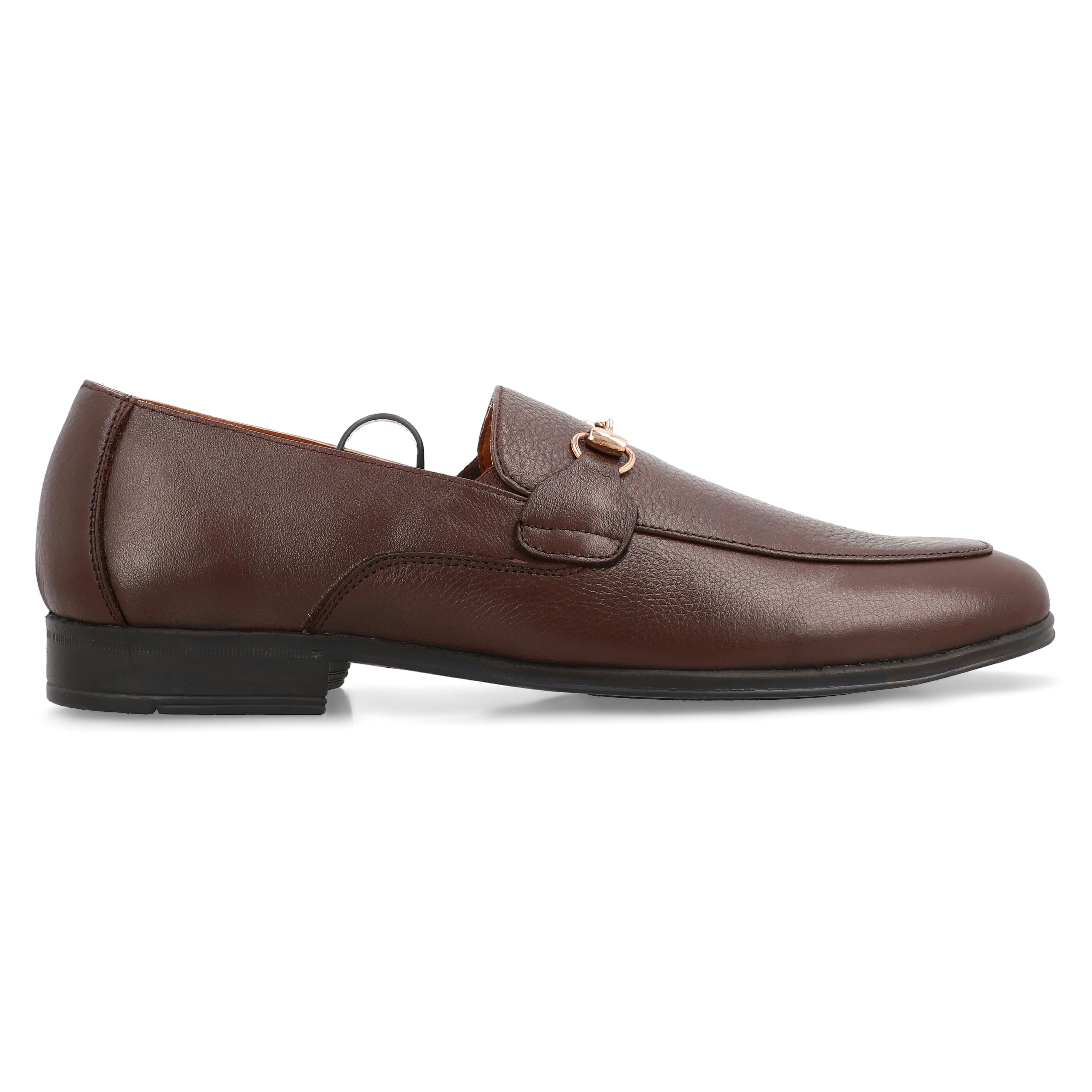 Sleek Golden Buckled Loafers-Brown