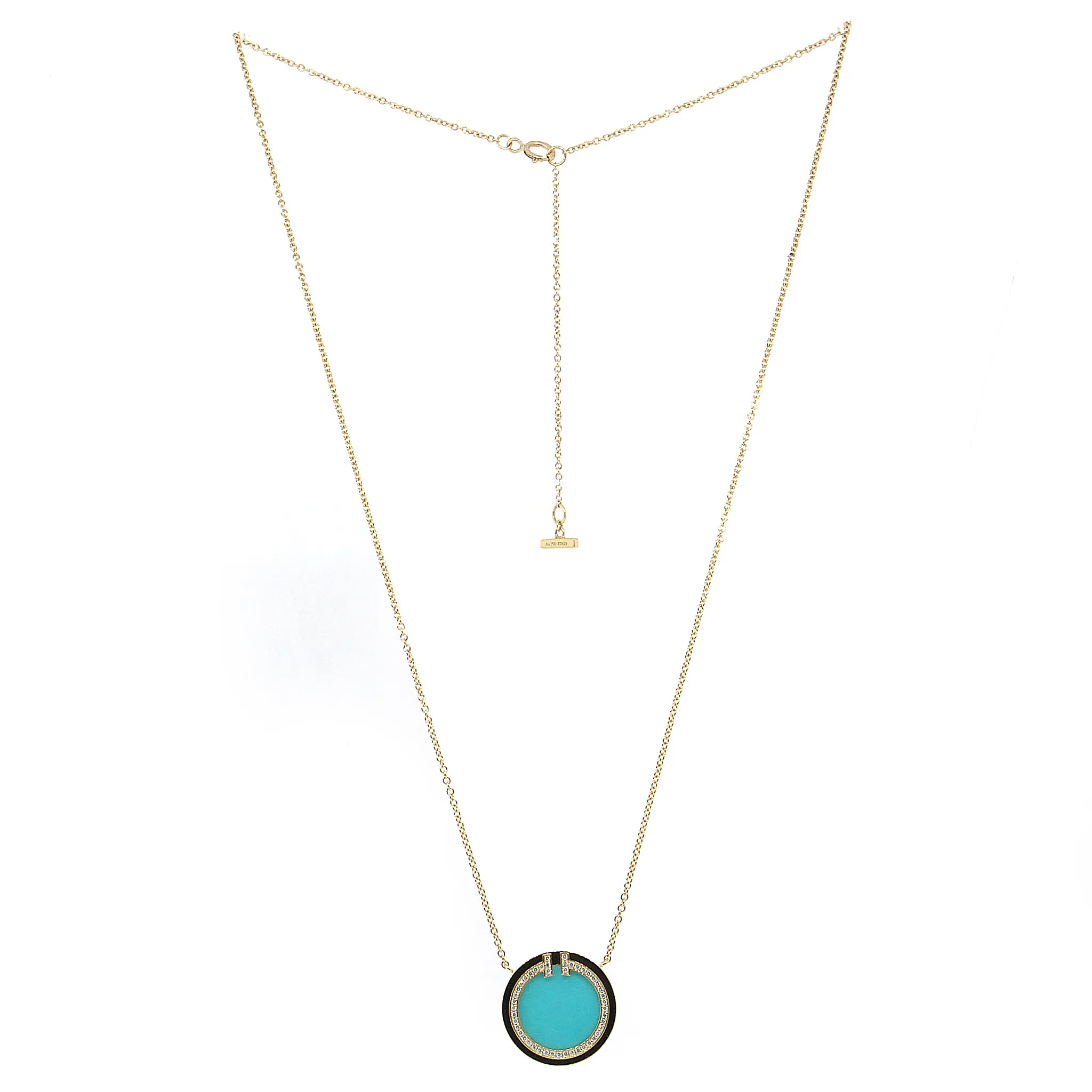 Tiffany and Co. T Diamond and Turquoise Circle Pendant Necklace