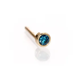 Tiny Teal Blue Diamond Bezel Set  Gold or Platinum Single Stud Earring