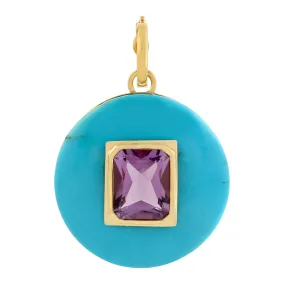 Turquoise and Amethyst Round Pendant