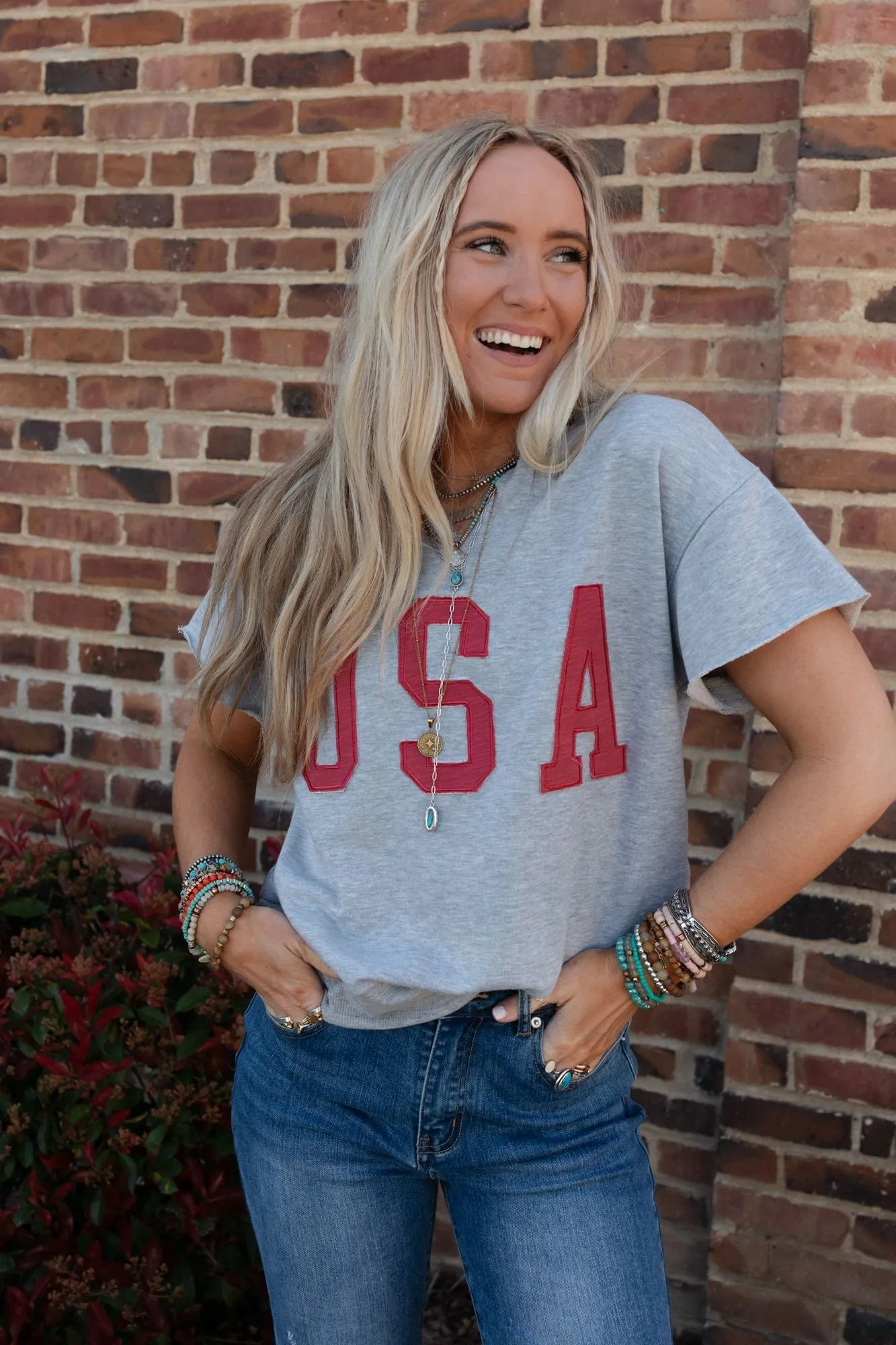 USA Raw Edge Top - Gray