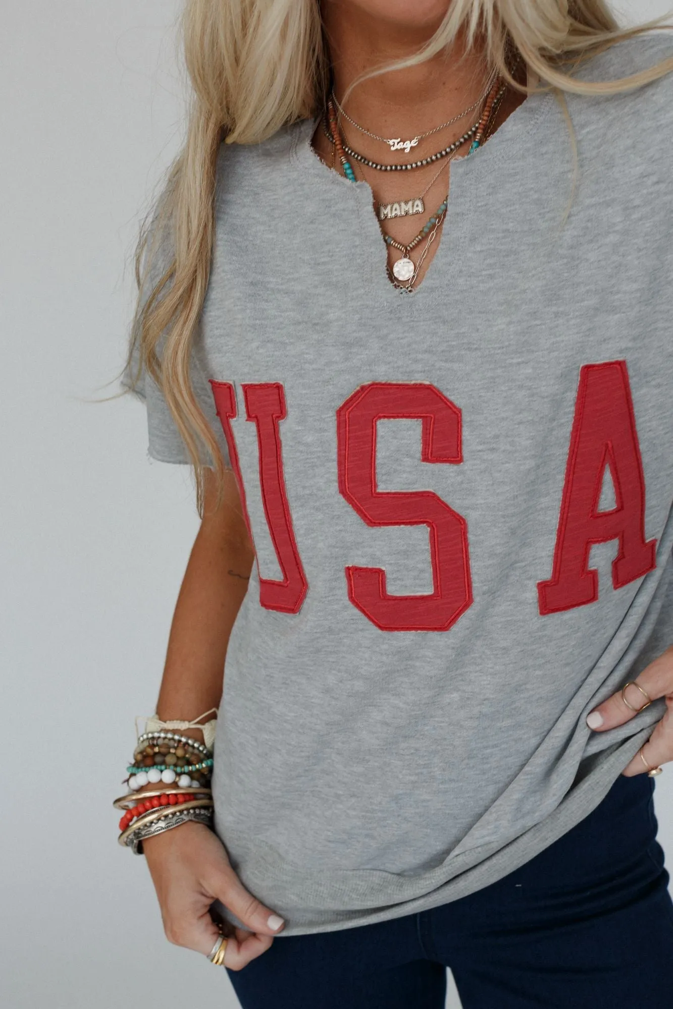 USA Raw Edge Top - Gray