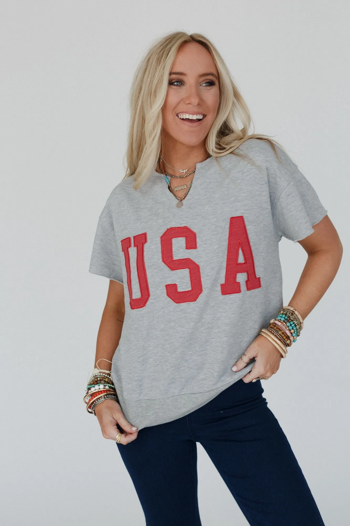 USA Raw Edge Top - Gray