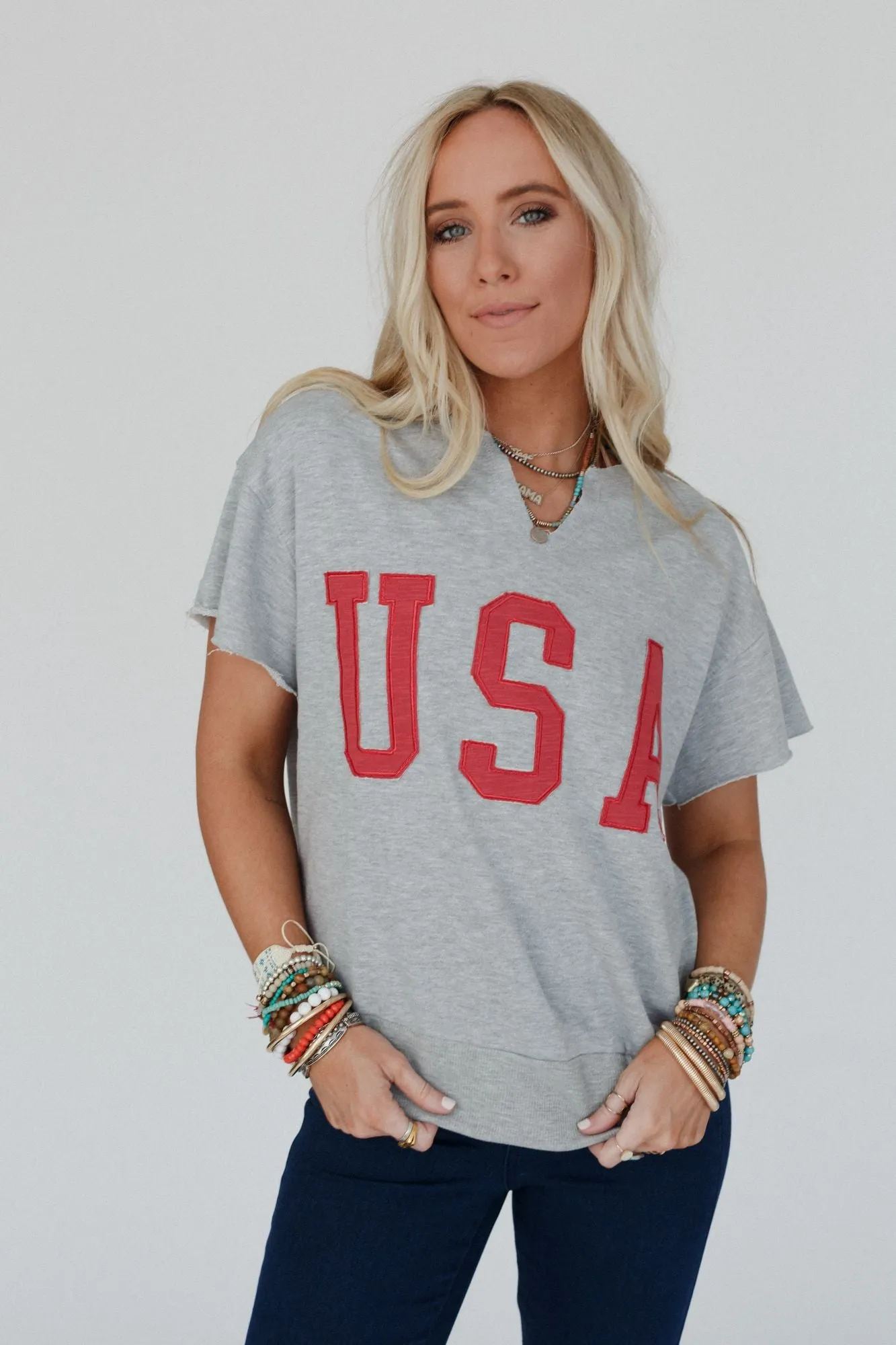 USA Raw Edge Top - Gray