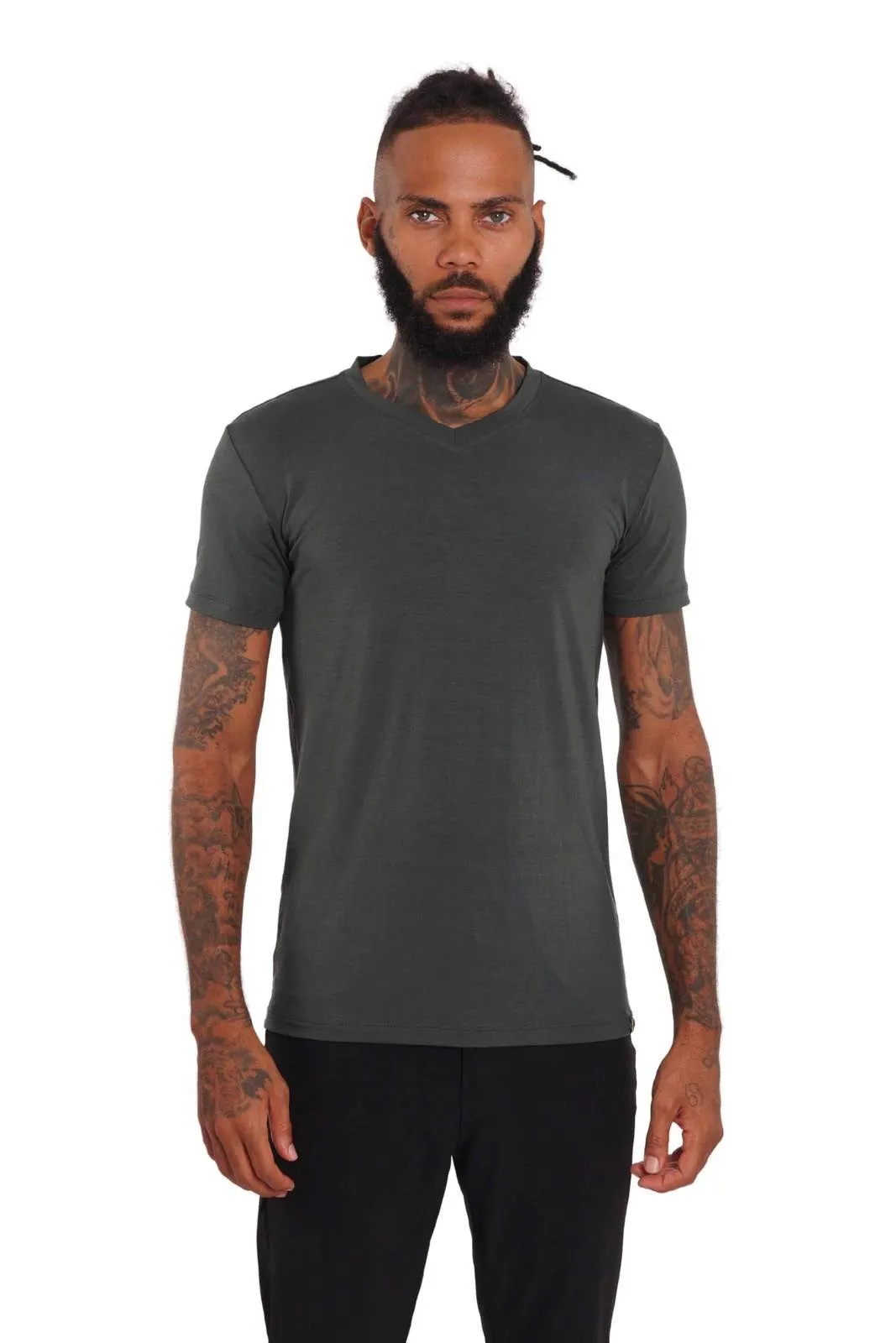 Verona V Neck Mens Slim Fit T Shirt - Steel Grey