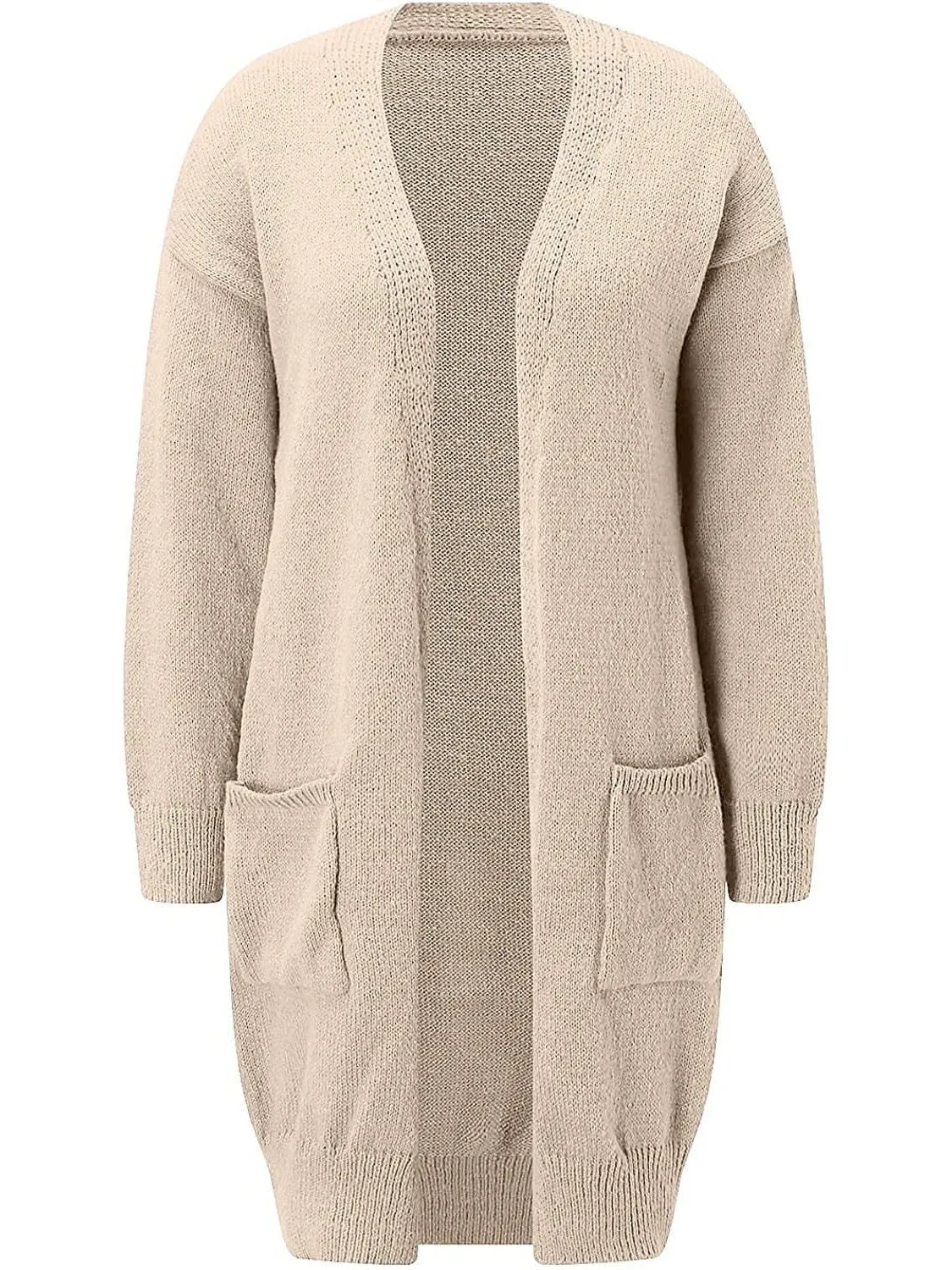 Women's Knitted Cardigan with Open Front and Pockets